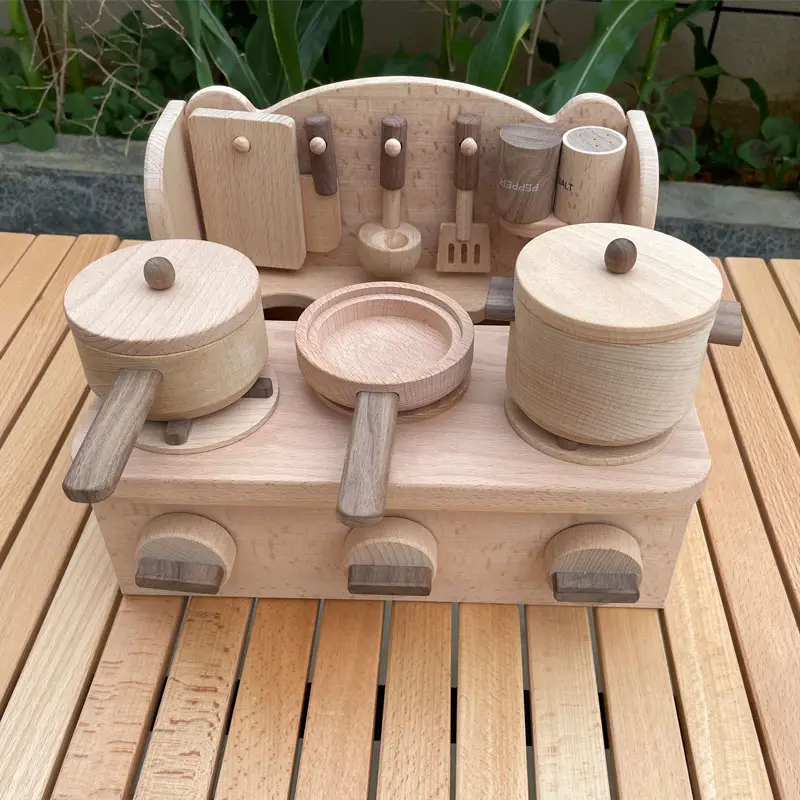 2023 Hot Wooden Kitchen Pot Set Funny Montessori Educational Toy Sensory Bin Tools Wooden Kitchen Toys for Kids Sensory Bin