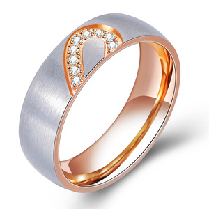 Stainless Steel Heart Shaped <b>Couple</b> <b>Rings</b> 6mm Pave Setting Engagement Jewelry for Women Men - Product Image 5