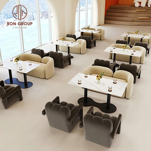 Ensemble de mobilier de restaurant commercial, canapé en velours marron et beige, <span class=keywords><strong>banquette</strong></span>, chaises avec table en marbre et pieds noirs pour café - Product Image 4