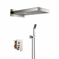 Système de douche dissimulé trois fonctions, grand douchoir carré à effet pluie, pulvérisateur à main en laiton et céramique, mural, moderne, pour spa, hôtel, villa
