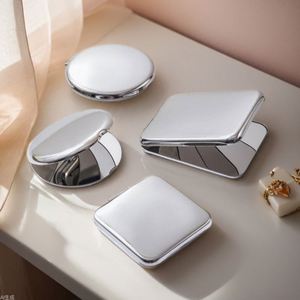 1pc Portable Women Stainless Steel Makeup <b>Mirror</b> Hand Pocket Folded-Side Cosmetic Make up <b>Mirror</b> Small Various Shapes - Product Image 1