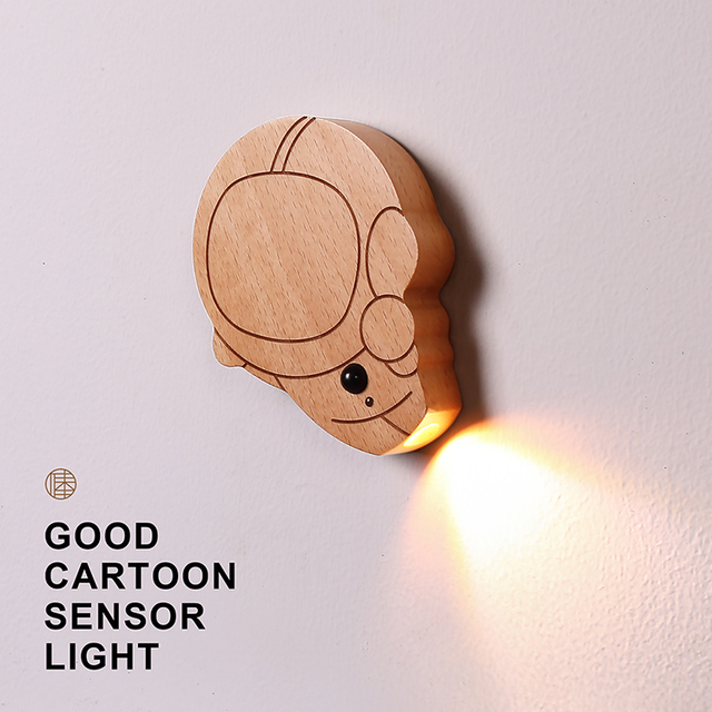 Solid Wood Mini LED Motion Sensor Night Light Type-C Rechargeable & Battery Operated Wall Lamp for Home Bedroom Hallway