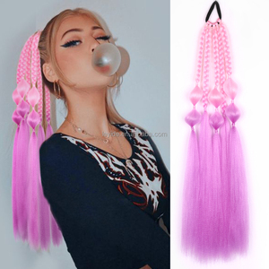 Ombre Bleu 24 Inch Box Braid Hair Mini Twist Hair Synthétique Ponytail Headpiece avec Bande <span class=keywords><strong>de</strong></span> Cheveux Élastique - Product Image 5