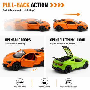 Modellino Auto Sportiva Supercar in Scala 1:36 con Funzione Pull-Back, Alette Posteriori, Costruzione in Lega, Portiere Apribili e Ruote Mobili - YZModel YZ38388 per Bambini - Product Image 4