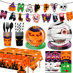 Halloween Party Supplies Paper Plates Cups <b>Tablecloths</b> Decorations For Indoor Halloween Celebration - Product Image 2
