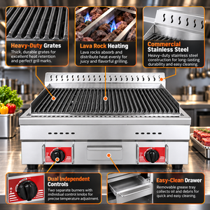 Grill au gaz commercial en <span class=keywords><strong>pierre</strong></span> <span class=keywords><strong>de</strong></span> <span class=keywords><strong>lave</strong></span>, gril <span class=keywords><strong>de</strong></span> comptoir en acier inoxydable, <span class=keywords><strong>barbecue</strong></span> à roche volcanique pour restaurant, 2 brûleurs 2026 - Product Image 4