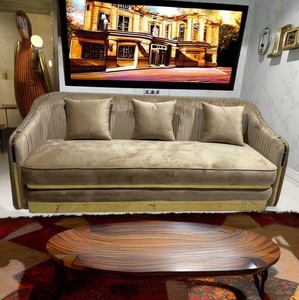 Sofá <span class=keywords><strong>de</strong></span> terciopelo plisado dorado Muebles <span class=keywords><strong>de</strong></span> hotel Sofá tapizado - Product Image 4