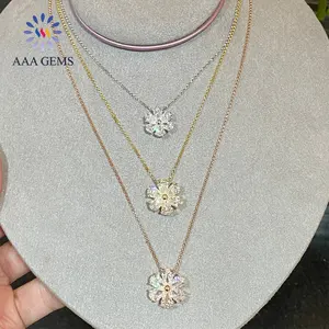 AAA Gems Fine Jewelry Women 14K Gold Cluster Flower Pendant Necklace Lab Created Diamond VVS Synthetic Diamond Necklace