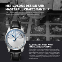 Relojes personalizados con logotipo, caja redonda de acero inoxidable de 42 mm, correa de cuero, hora retrograda, elegante reloj de lujo para hombre.