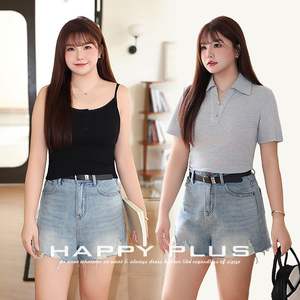 Shorts de Mezclilla de Cintura Alta con Rasgaduras Happy Plus, Shorts Casuales de Algodón Azul para Mujer, Talla Grande, con Bolsillos N8833 - Product Image 1