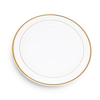 Assiettes rondes jetables en plastique PS avec bordure argentée et or rose de qualité alimentaire, assiettes à dîner commerciales pour restaurants et fêtes