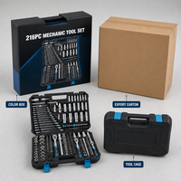 Boîte à outils de réparation automobile de qualité industrielle avec 216 pièces, outils à douilles et embouts de tournevis pour le service des véhicules commerciaux