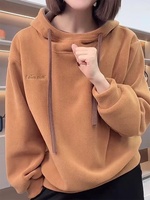 Sweat à capuche double face en polaire 500g brodé de lettres, style coréen, à manches longues, pour femme, collection automne