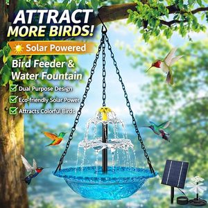 Baño para Pájaros Colgante de Tres Niveles con Bomba de Agua Solar, Cuenco de Vidrio en Cascada, Decoración de Jardín para Exteriores, Atrae Aves y Colibríes - Product Image 6