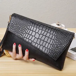 New Design Custom Genuine Leather Clutch Bag Luxury Cowhide Small Crocodile Ladies Purse Long Envelope Evening Bags For Women