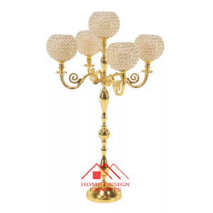 Candelabros de plata y aluminio de alta calidad, candelabros dorados con bola de cristal redonda votiva para decoración de centros de mesa de piso de boda - Product Image 1