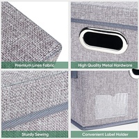 Boîtes de rangement en tissu lin, conteneurs pliables avec couvercle, organiseurs de placard avec couvercle, pour chambre à coucher, maison et bureau