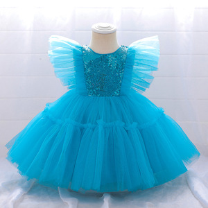 Phong Cách Châu Âu Sáng Bóng Công Chúa Cô Gái Bên Dresses Màu Xanh Lá Cây Fluffy Lưới Bé Gái Sinh Nhật Dresses Một Năm Phép Rửa Tuổi Ăn Mặc - Product Image 4