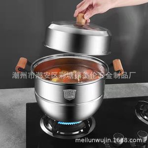 หม้อนึ่งสแตนเลส 304 สองชั้น พร้อมด้ามจับไม้ สำหรับทำอาหาร - Product Image 3