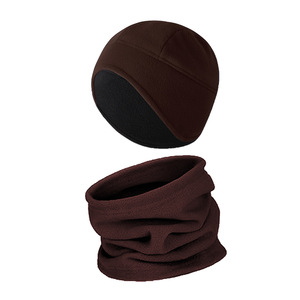 <b>Winter</b> Fleece Neck Warmer And Hat Set Solid Color Two Piece For Outdoor Sports Warm Protection Adult Unisex - Product Image 4