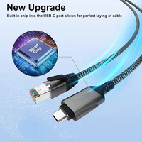 Kabel Usb ekstra panjang, kabel Usb Tipe c ke RJ45 Ethernet 1000M 2m untuk Tablet Laptop Desktop Gigabit Jaringan