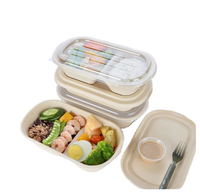 Récipient à charnière de canne à sucre écologique 1000ml Vaisselle jetable Bagasse Couvercle alimentaire pour assiettes en papier à emporter Bols
