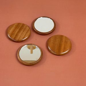 Portable mini makeup <b>mirror</b>, one-way round <b>mirror</b>, beech wood <b>mirror</b>, <b>small</b> wooden <b>mirror</b>. - Product Image 3