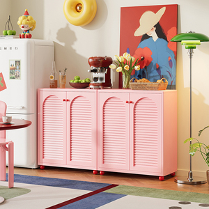 Mueble Buffet Metálico Rosa con Puertas Arqueadas y Rejillas, Estilo Moderno <span class=keywords><strong>Bauhaus</strong></span>, Mueble para el Hogar con Altura Ajustable para Sala de Estar o Comedor - Product Image 2