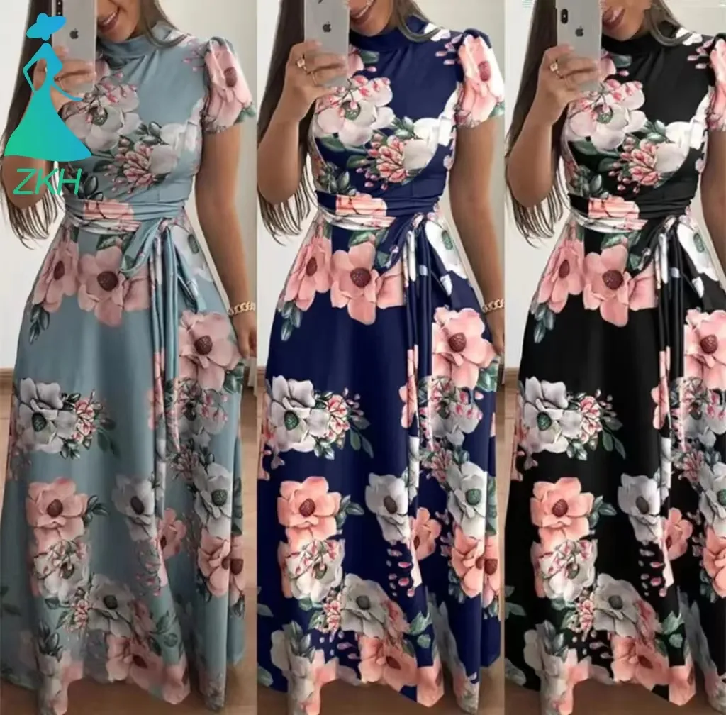 Vestido largo de manga corta para mujer, prenda de vestir larga y ancha, de 2022 cm