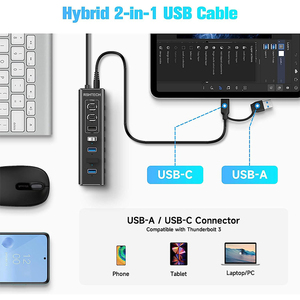 RSHTECH 7-in-1 Type <strong>C</strong> <strong>USB</strong> 3.1 <strong>Powered</strong> <strong>Hub</strong> 12V/2A 10Gbps Switchable Connector Type <strong>C</strong> 7 in 1 Port Docking Station for Macbook - Product Image 4