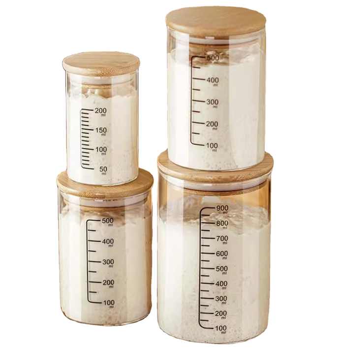 Sourdough Starter Jar With Bamboo Lid Poolish Levain Glass Bottle High