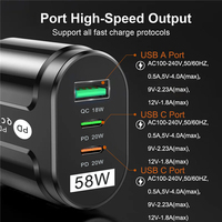 Chargeur rapide 58W 3 ports PD USB QC 3.0, double adaptateur secteur USB C 20W SCP OTP