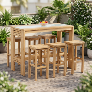 Conjunto de Bar para Exteriores de Teca Mediterránea, Muebles de Madera Rectangulares Modernos y Duraderos, Taburetes y Mesa para Cocina, Comedor y Patio - Product Image 5