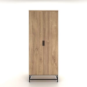 Armoire moderne à 2 portes en bois grainé avec design en chevron et pieds en métal doré - Product Image 2
