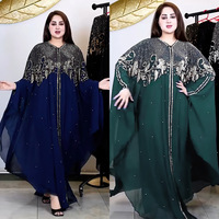 Abaya pour femmes grandes tailles de style européen, américain et africain, en mousseline de soie, ornée de strass et de perles, avec châle et foulard