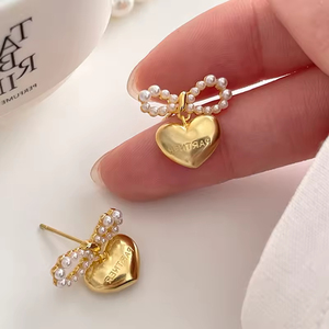 Pendientes de Acero Inoxidable con Forma de Corazón y Perla, Joyería de Moda, Pendientes de Acero Inoxidable al por Mayor - Product Image 3