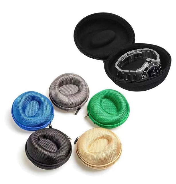 Portable Single Watch Box Bag Round Travel Hard EVA Case Waterproof for All Wristwatches & Smart Watches