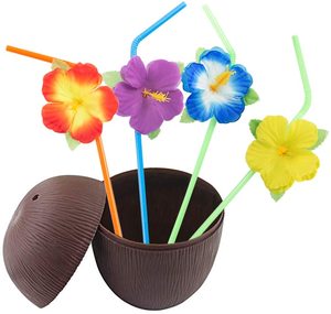 Tasse en plastique de noix de coco, pièces, de qualité alimentaire avec couvercles et pailles pour Luau, fête hawaïenne de la Jungle - Product Image 5