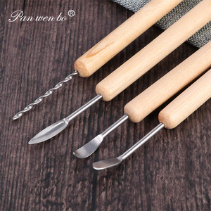 Panwenbo Ensemble d'outils de sculpture en céramique de 14 pièces avec manche en bois Outils en argile de poterie avec sac à fermeture éclair en toile pour fournitures d'art - Product Image 3