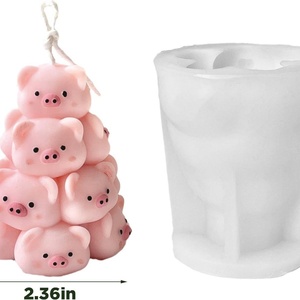 Moule à bougie en résine en forme de cochon, moule en silicone 3D DIY pour animaux mignons, pour décoration intérieure, moule à bougie parfumée - Product Image 4