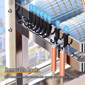 Égouttoir à vaisselle moderne et élégant à double niveau en acier inoxydable pour évier de cuisine et comptoir, idéal pour assiettes et bols - Product Image 2