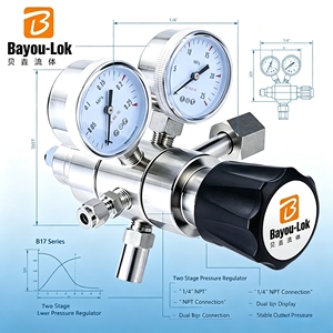 Regulador de Alta Presión de CO2 de 2 Etapas, Entrada 4000 psi, Salida 300 psi, Conector de Entrada CGA580, Industrial, 0-100 Bar, -23~+74 Grados - Product Image 4