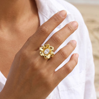 Bague Fleur de Tournesol en Or Délicat avec Zircon, Anneau Ouvert Scintillant à Pierres Colorées, Bijou Tendance pour Femme