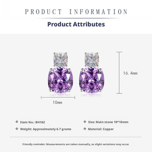 Pendientes de Cadena con Circonita Púrpura Corte Cojín de Cobre de 12*12mm, Unisex, para Boda, Chapados en Oro de 18K, Conjuntos de Joyería de Alta Calidad y Tendencia - Product Image 4