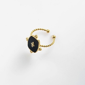 Anillos Boho de Acero Inoxidable que No se Desvanecen, Anillo Abierto Cuadrado Negro Esmaltado para Mujer - Product Image 3