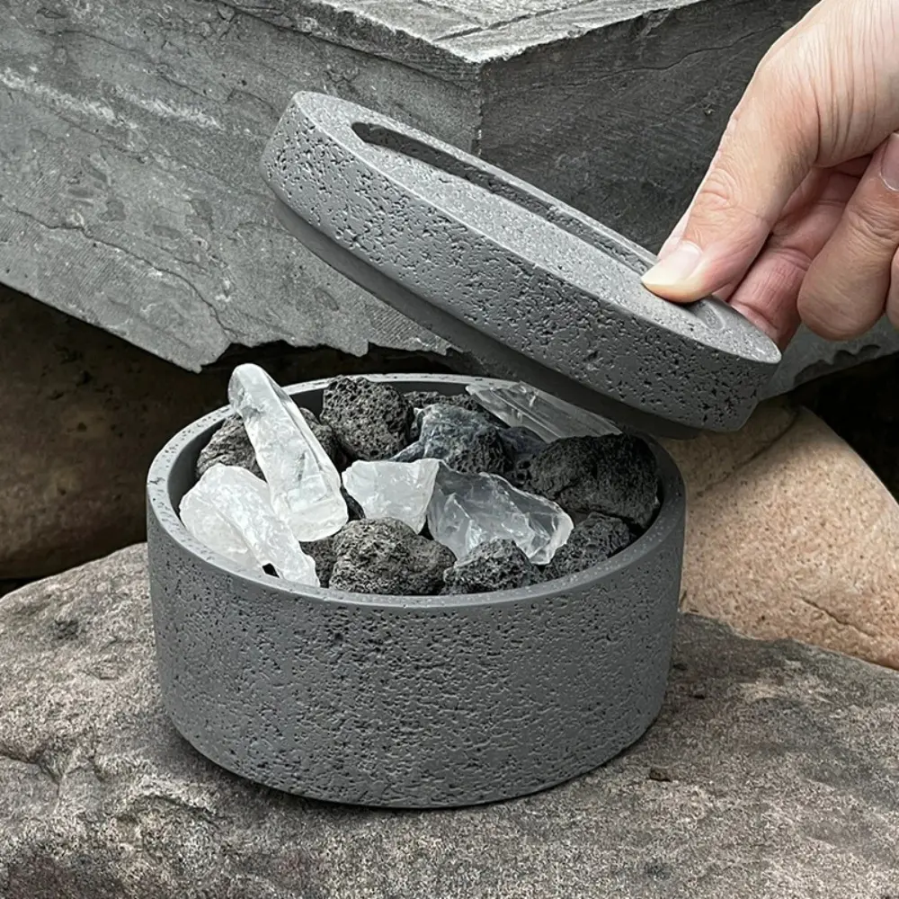 Recipiente vazio de cimento para aromaterapia, recipiente de concreto nórdico com tampa, tamanho personalizado, recipiente para armazenamento de pedras