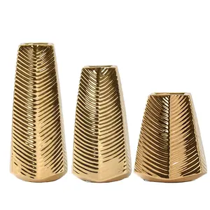 2023 Home Design Produkte Moderne Wohnkultur Vase Blatt muster Form Keramik Goldvase mit Luxus vase