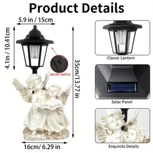 Vente en gros de statue d'ange double en résine à énergie solaire avec lumière vintage, décoration de jardin extérieur pour Pathway Yard Festival - Product Image 6