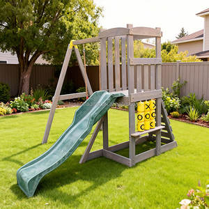 Ensemble de jeux d'extérieur en bois avec balançoire et toboggan pour jardin, école ou aire de jeux pour enfants - Product Image 1