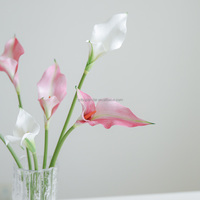 B-1163 Fleurs artificielles de haute qualité faites à la main, longues tiges en PU, pour mariée, fleurs de mariage artificielles, lys calla à double tête